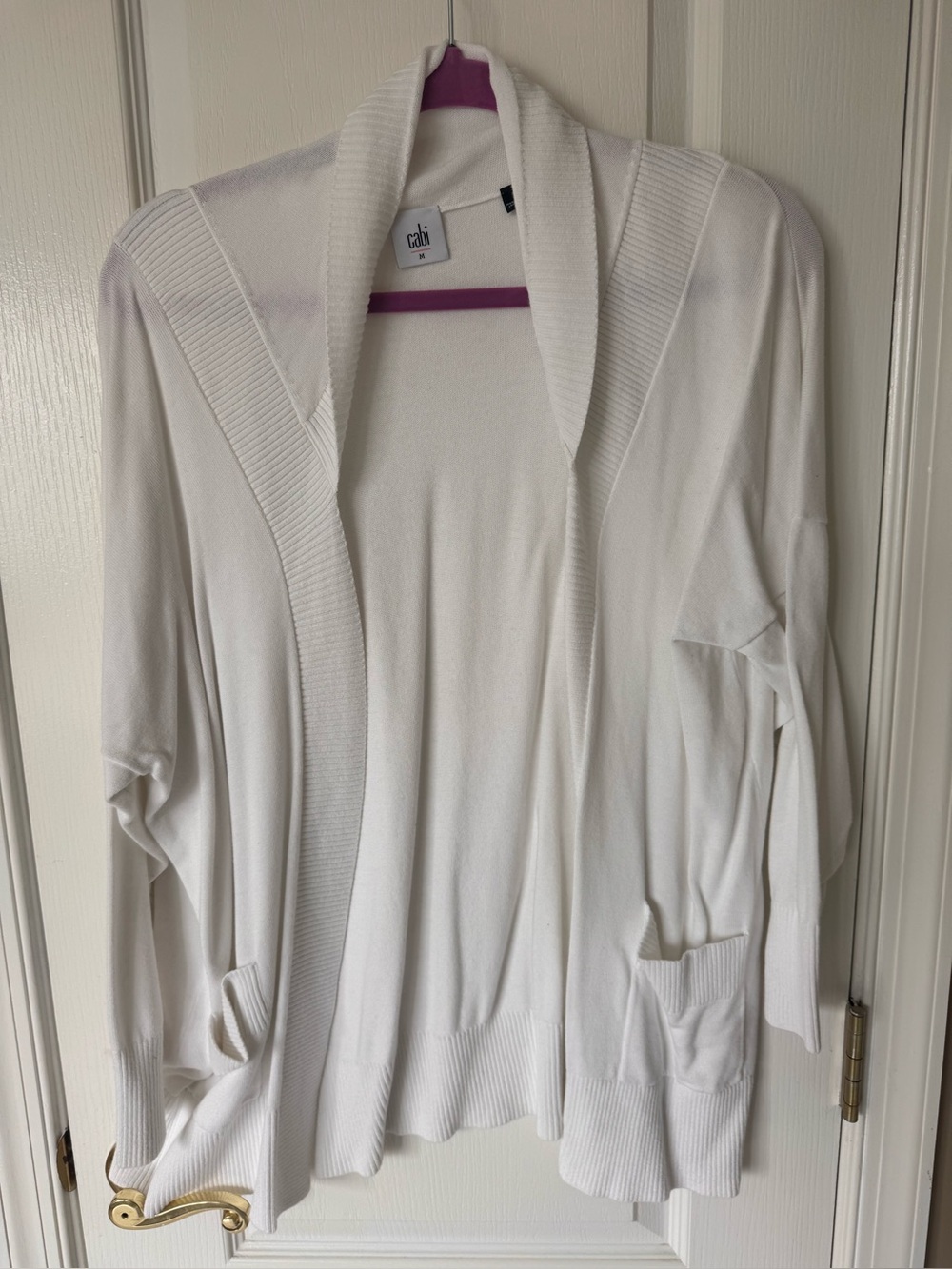 CAbi White Open Front Shawl Collar Cardigan